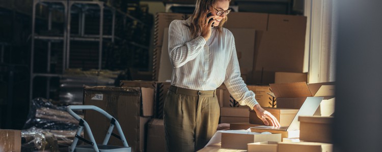 female online seller confirming orders