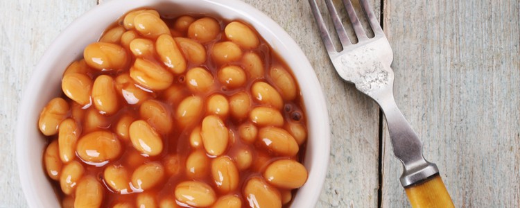 bowl of baked beans and a fork