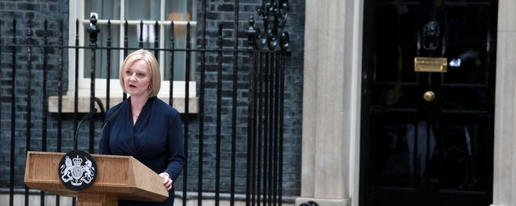 Liz Truss outside Downing Street, London.