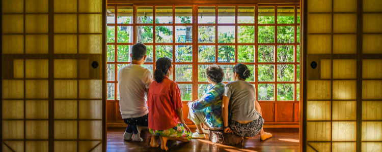 Japanese women sitting in traditional home
